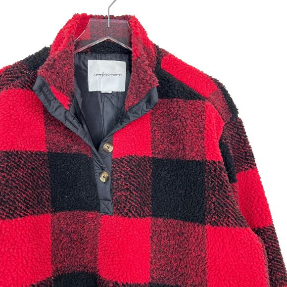 American Eagle AE Oversized Sherpa Fleece Pullover Buffalo Plaid Red M Medium - Picture 3 of 9